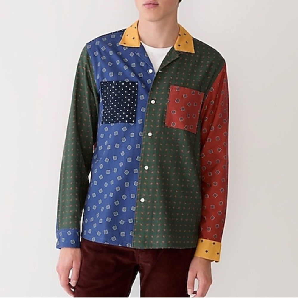 J. Crew Cotton-Wool Challis Camp-Collar Shirt Mix & Match Print BK077